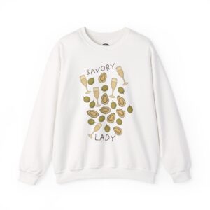 Savory Lady Crewneck Sweatshirt, Cute Oyster Olive Champagne Print, Gift for Foodies, Casual Fashion, Women’s Apparel, Trendy Sweatshirt